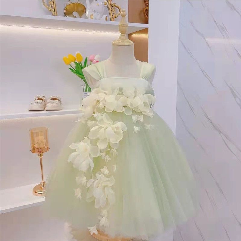 Girls' Floral Linen Summer Princess Dress