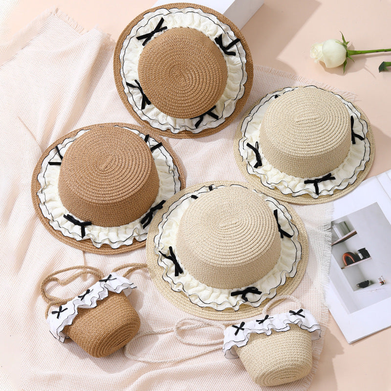 Summer Double-Layer Lace Wide-Brim Straw Hat for Kids