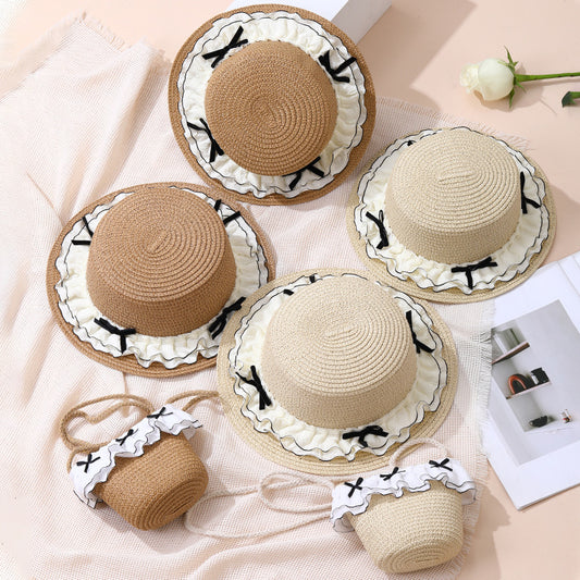 Summer Double-Layer Lace Wide-Brim Straw Hat for Kids