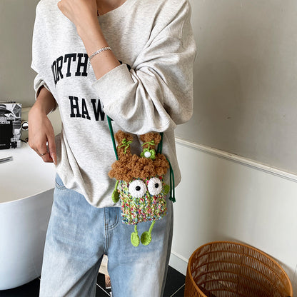 Cute Cartoon Monster Kids' Shoulder Bag – Breathable Knitted Coin Purse