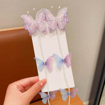 Children's Butterfly Pearl Hair Clips with Tassels