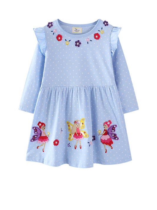 Girls' Princess Dress Trendy Polka Dot Long Sleeve Cotton Dress
