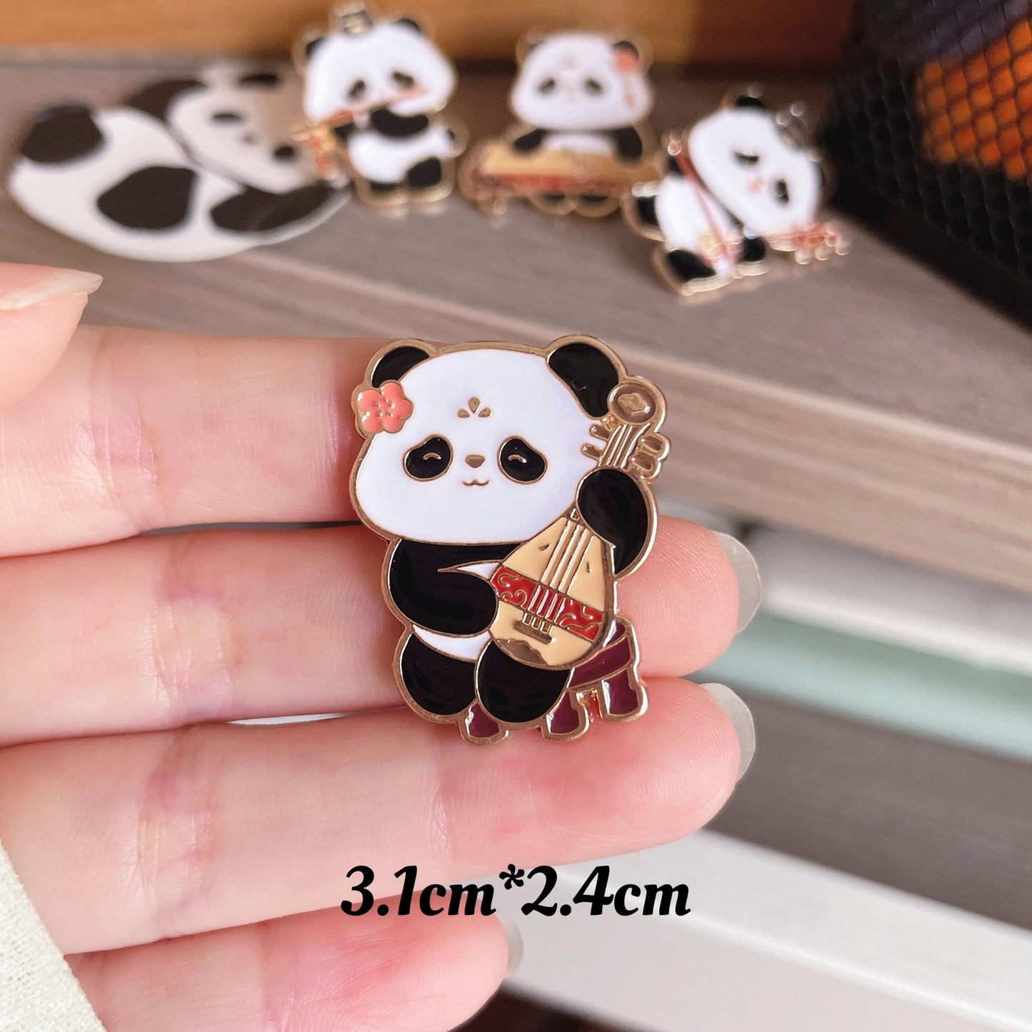 Panda Instrument Brooch Cute Retro Metal Badge for Bags
