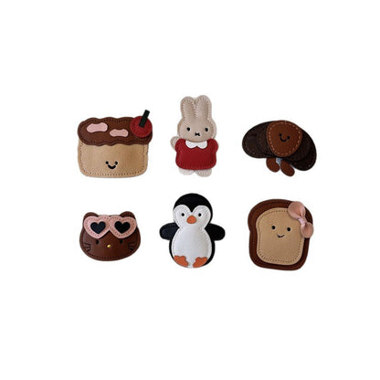 Cute Cartoon Leather Hair Clips for Kids - Bunny, Penguin, Cat