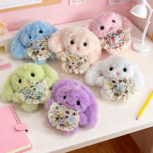 Cute Floral Ears Plush Rabbit Keychain with Squeaker