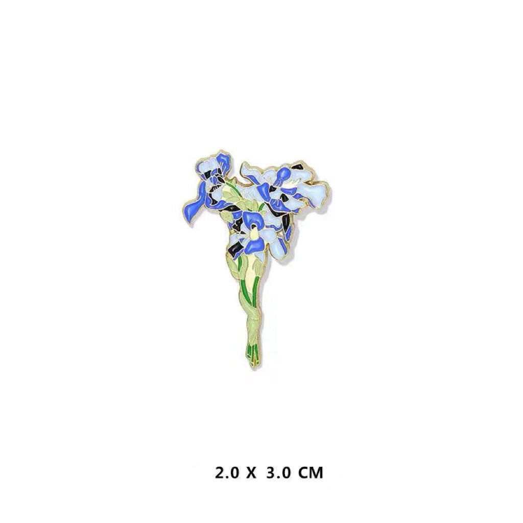 Sunflower & Iris Floral Brooch Artistic Lapel Pin for Bags