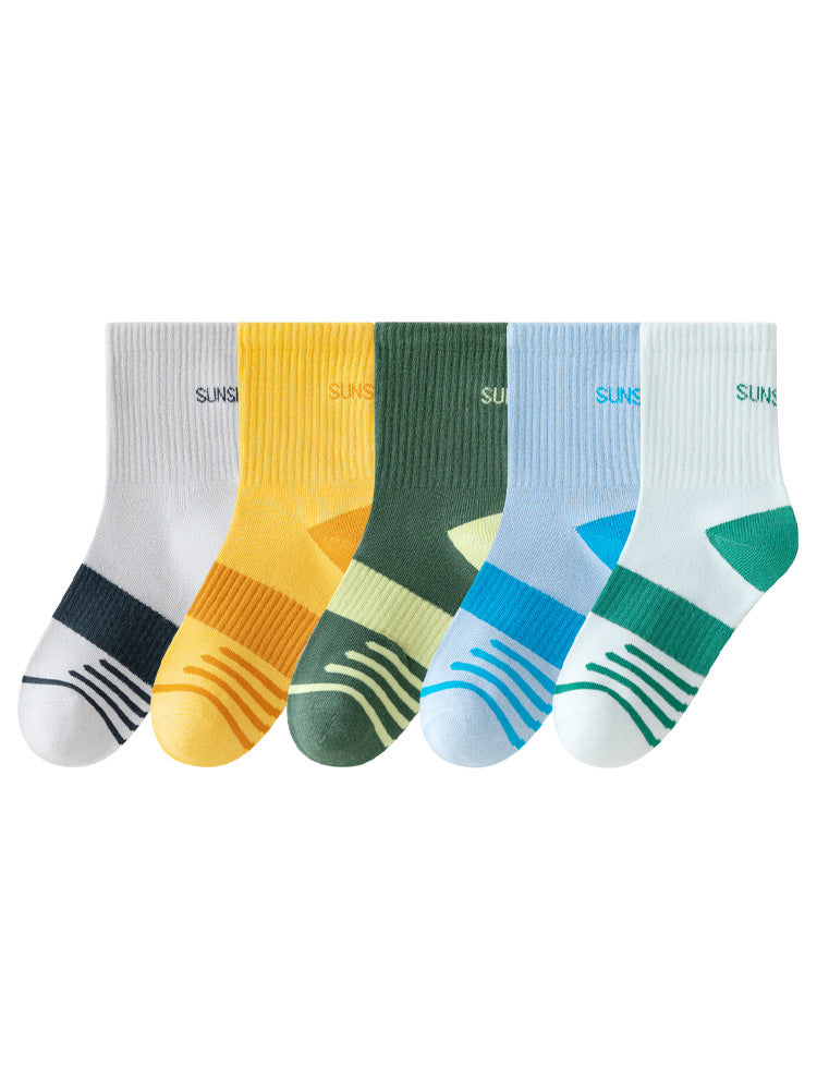 Mid-Calf Kids Socks with Cartoon Letters - Breathable Cotton for Boys and Girls