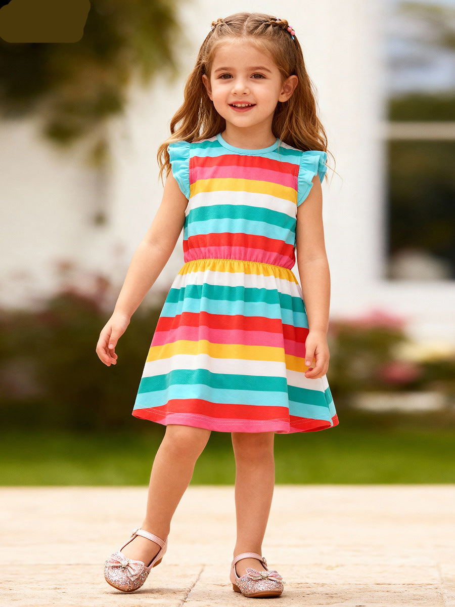 Girls' Summer Striped Cotton Princess Dress
