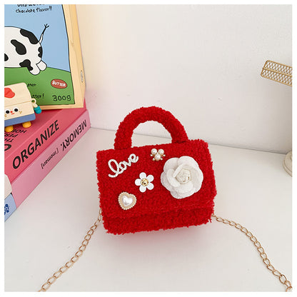 Cute Plush Red Children’s Handbag with Bow Design