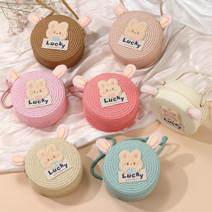 Cute Woven Straw Bag for Girls - Cartoon Design - Breathable Material - Casual Use