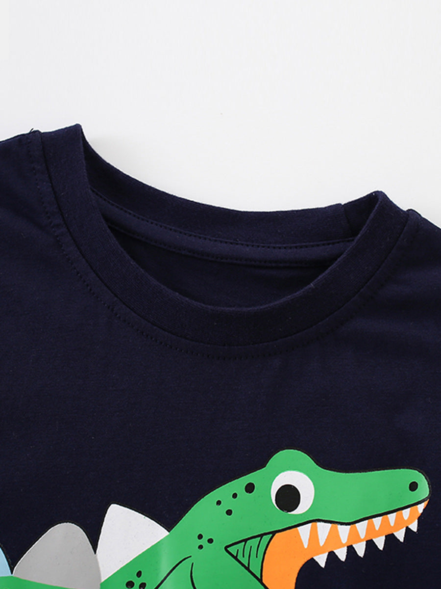 Kids Cartoon Dinosaur Short Sleeve T-Shirt Cotton Casual Top