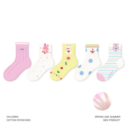 Kids Cotton Socks Cute Bunny Grid Breathable Mesh
