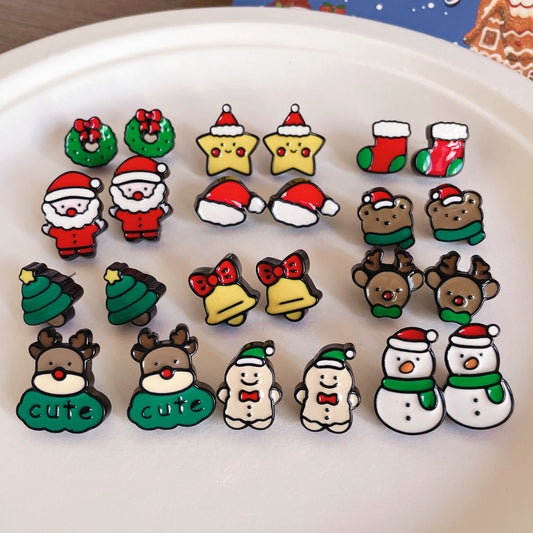 Cute Christmas Cartoon Character Earrings - Resin Drip Design