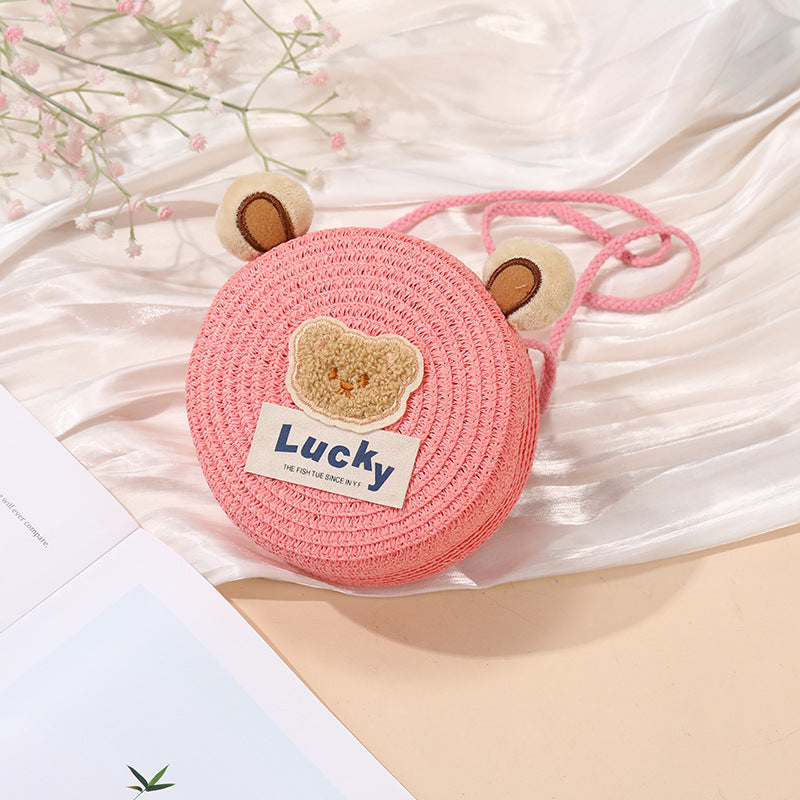 Cute Woven Straw Bag for Girls - Cartoon Design - Breathable Material - Casual Use