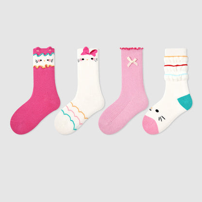 Kids Cotton Animal Stripe Mid Calf Socks Breathable