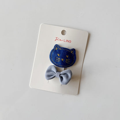 Cute Blue Cat Bow Hair Clips Fabric Accessories for Kids