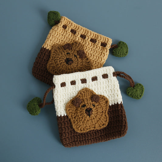 Cute Cartoon Handmade Woven Drawstring Pouch Yarn Coin Purse