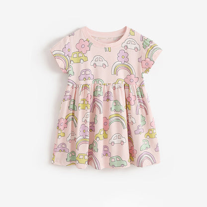 Princess Dress Cartoon Print Cotton Short Sleeve Toddler Dress