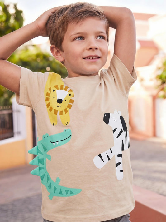Kids Dino Print Short Sleeve T-Shirt Soft Cotton Casual Wear