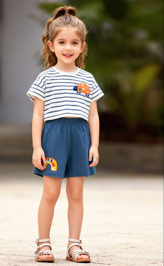 Summer Striped Cartoon Kids Outfit