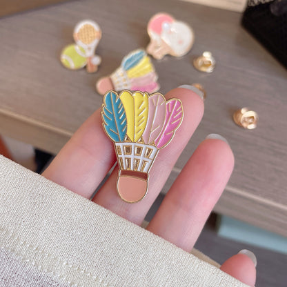 Cute Cartoon Sports Brooches – Badminton, Tennis & Ping Pong Metal Pins