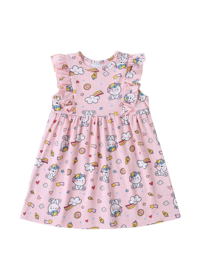 Cartoon Floral A-Line Dress Soft Cotton Girls' Dress