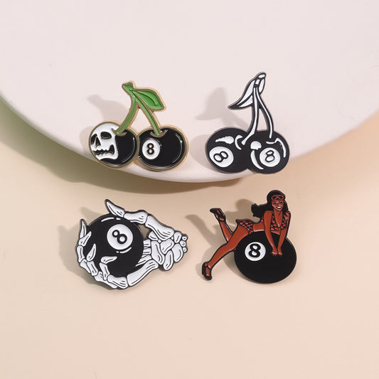 Cute Bowling and Billiards Black Metal Badge Pin