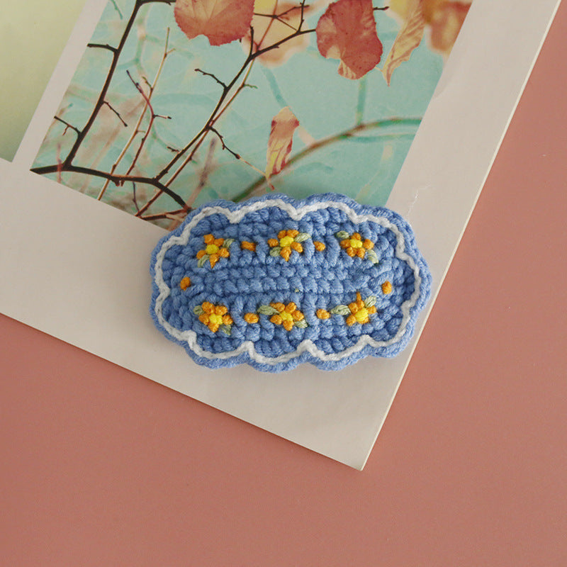 Floral Embroidered Hair Clips Handmade Yarn Accessories for Women