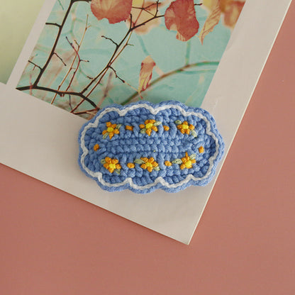 Floral Embroidered Hair Clips Handmade Yarn Accessories for Women