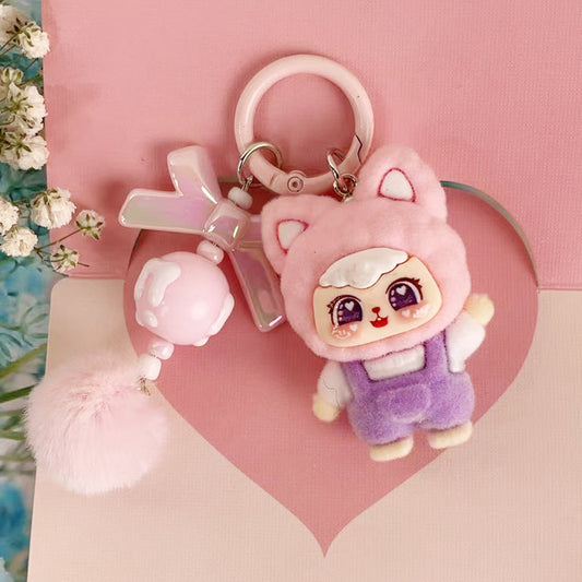 Cute Plush Pear Cat Keychain Charm DIY Phone Accessories
