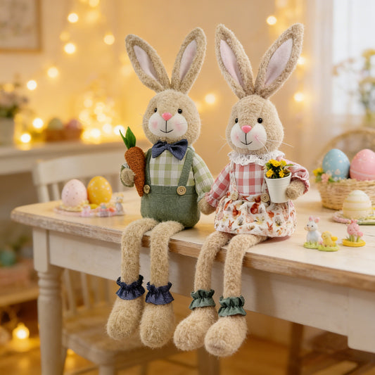 Farmhouse Easter Bunny Figurines with Long Legs
