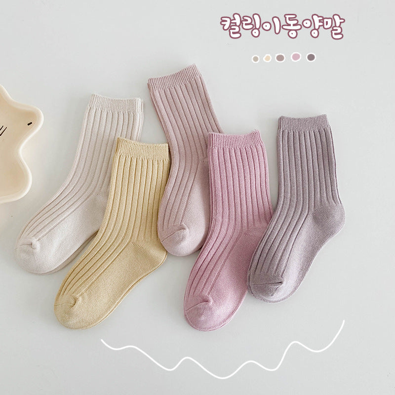 Kids Socks Solid Double Needle Breathable Ankle