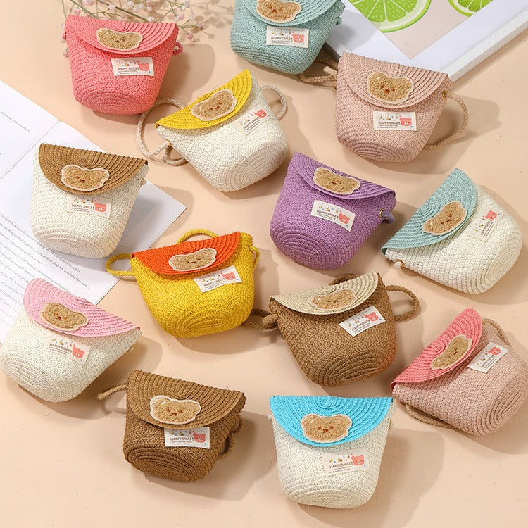 Cute Summer Children's Crossbody Woven Bag with Animal Patterns