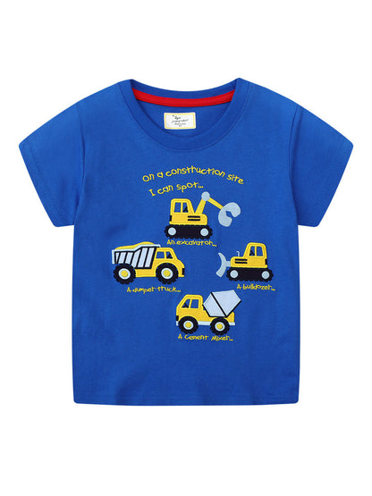 Cartoon Excavator Boys T-Shirt Cotton Breathable Casual Top