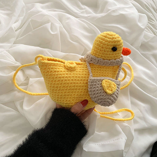 Cute Cartoon Knitted Duckling Shoulder Bag Stylish Kids Crossbody Bag