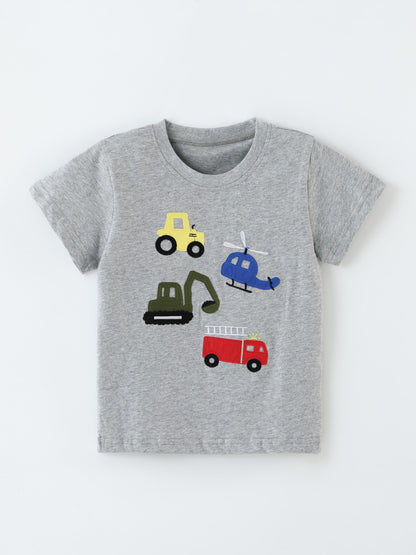 Stylish Cartoon Embroidered Short Sleeve T-Shirt for Boys