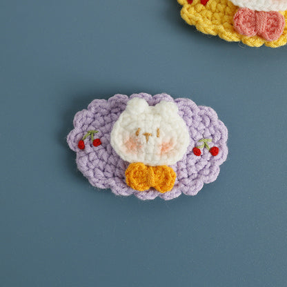 Sweet Handmade Cherry Rabbit Head Hair Clip Knitted Headband