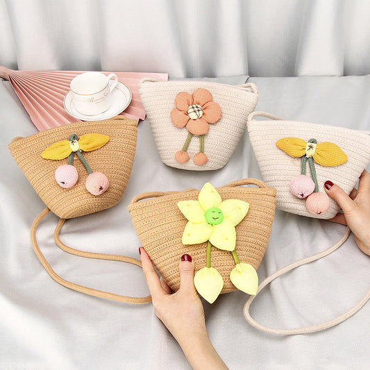Floral Mini Straw Crossbody Bag for Kids