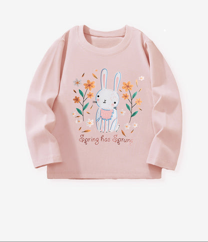 Animal Print Long Sleeve Cotton T-Shirt for Girls