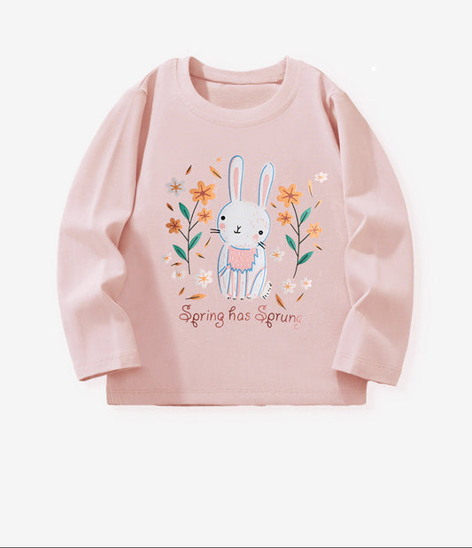 Animal Print Long Sleeve Cotton T-Shirt for Girls