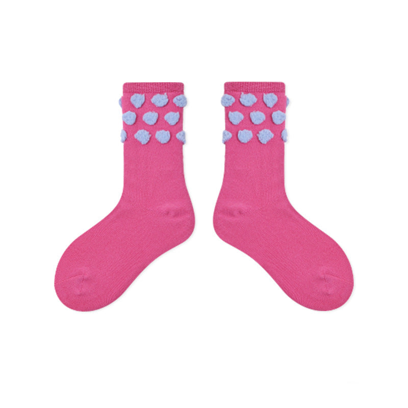 Kids Plush Polka Dot Mid Calf Socks Breathable