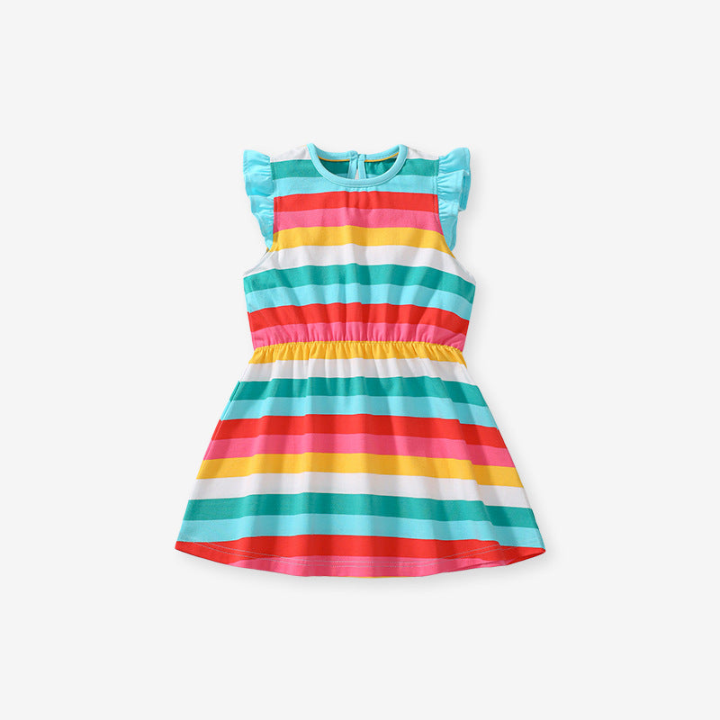 Girls' Summer Striped Cotton Princess Dress