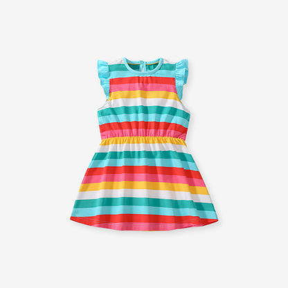 Girls' Summer Striped Cotton Princess Dress