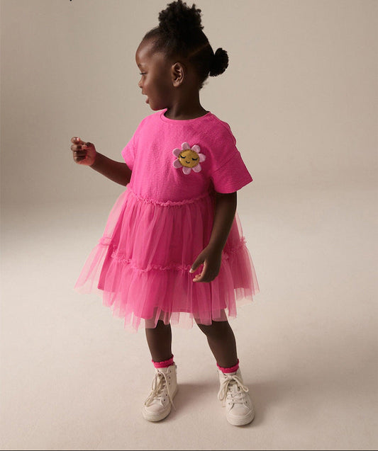 Girls' Cute Princess Dress with Cartoon Design in Soft Cotton