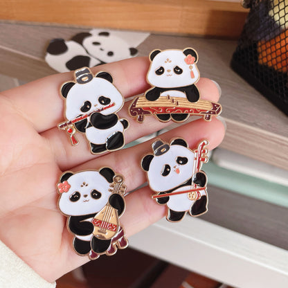 Panda Instrument Brooch Cute Retro Metal Badge for Bags