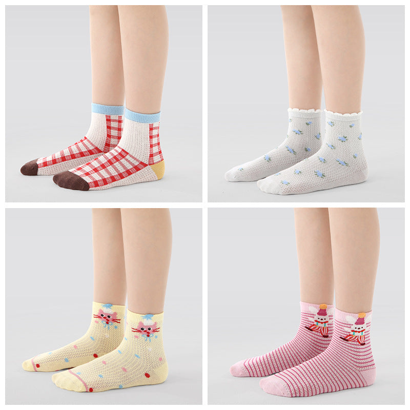 Kids Mesh Cotton Socks Cute Cartoon Breathable Everyday