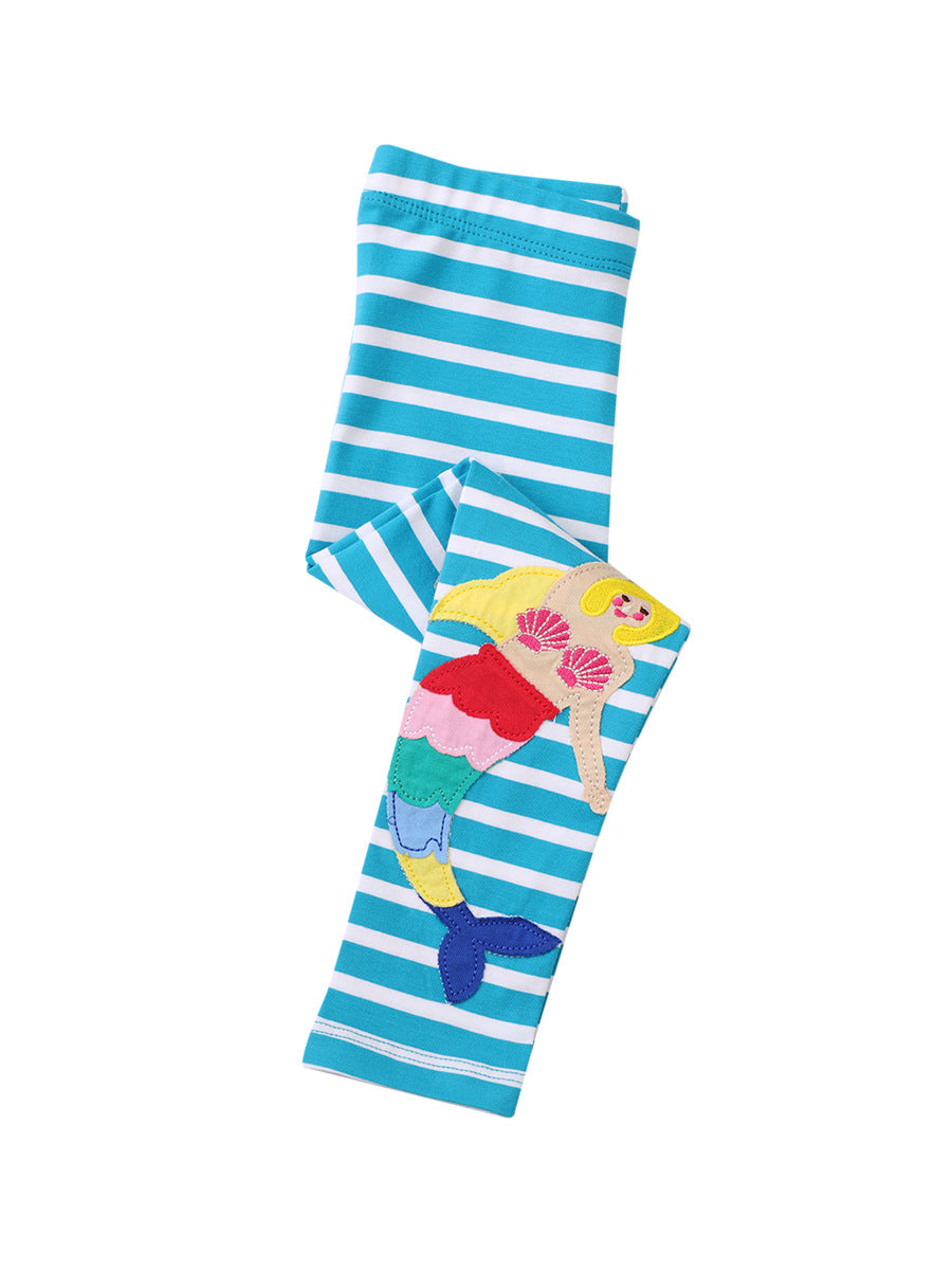 Kids Slim Fit Embroidered Leggings Cotton Casual Pants