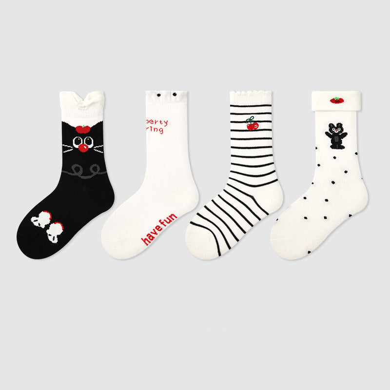 Kids Cotton Animal Stripe Mid Calf Socks Breathable