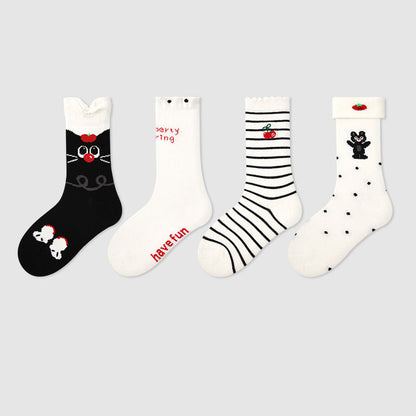 Kids Cotton Animal Stripe Mid Calf Socks Breathable