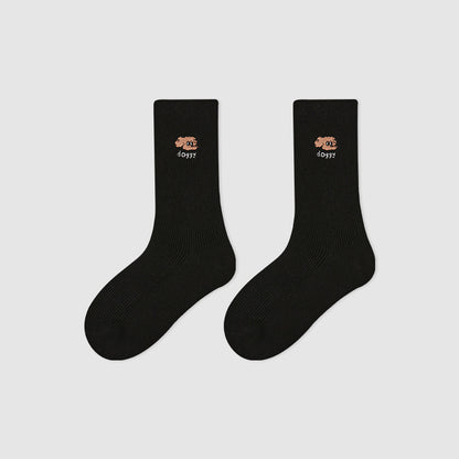 Kids Mid Calf Animal Embroidered Cotton Socks